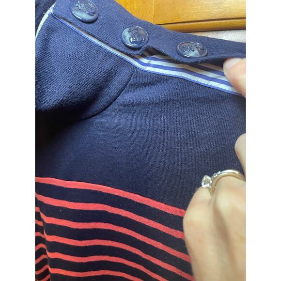 J.Crew Women Small Nautical Striped Button Shoulder Turtleneck Top Navy Pink - Picture 12 of 14